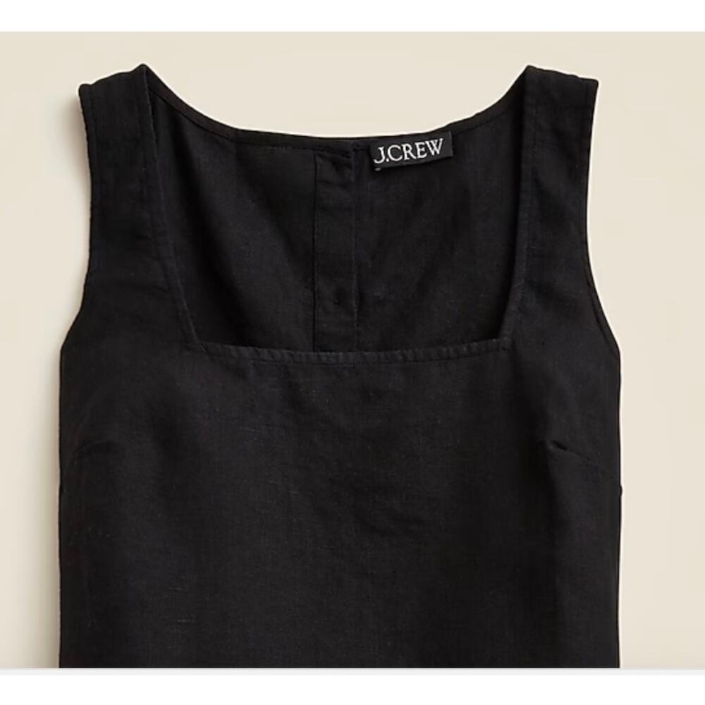 J.Crew Linen Square Neck Cropped Button Black Tank Black Sz M #595